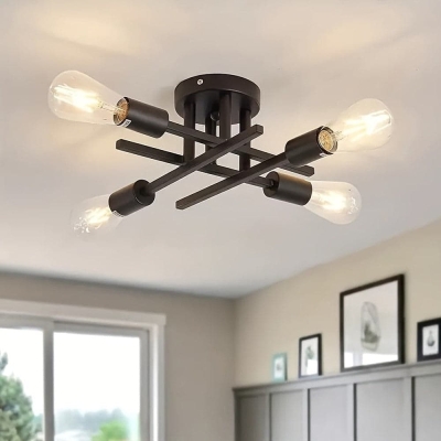 Set of 2 Semi-Flush Mount Ceiling Lights, 4-Light Matte Black Ceiling Light Fixture