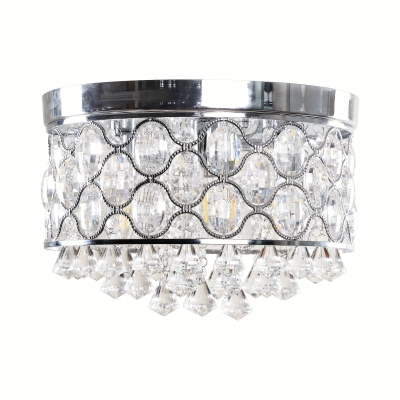 3-Lights Chrome Drum-Shaped Flush Mount Ceiling Light Chandelier Cylinder
