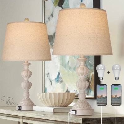Vintage Large White Resin Table Lamp Desk Lamp for Living Room Bedroom Hotel Villa Decoration