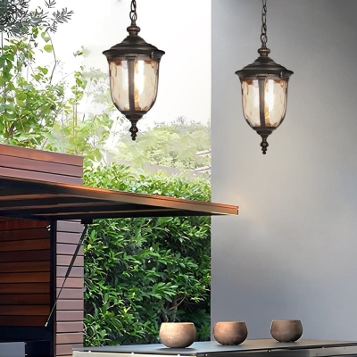 Retro Industrial Style Waterproof Aluminum Glass Pendant Light for Outdoor Spaces, Perfect for Porch, Patio, Entryway, Balcony, or Garage
