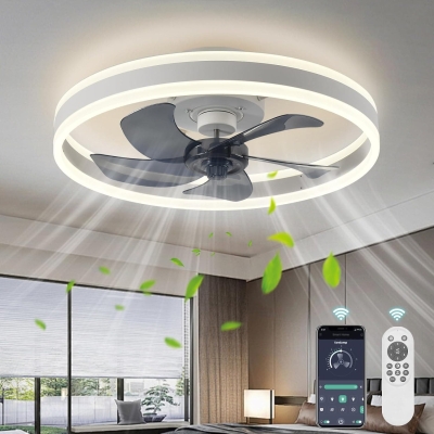 20 in. Flush Mount LED Dimmable Ceiling Fan, Low Ceiling Fan with Lights and Remote, Pure White Fandelier Ceiling Fan