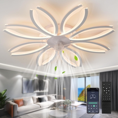Flower Ceiling Fan, Modern Ceiling Fan with Light and Remote, Living Room Fan with Light, Dimmable Bladeless Low Profile Flush Mount Ceiling Fan