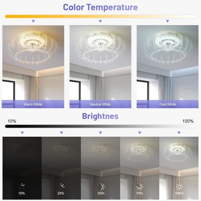 RGB Flush Mount Bladeless Ceiling Fan and Remote, Smart Low Profile Enclosed Ceiling Fan with Bluetooth Speaker for Bedroom Living Room Kids Room