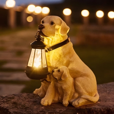 Charming Solar-Powered Resin Dog Lanterns for Patio, Garden, or Porch, Detachable, Safe LED Lights, Durable Outdoor Decor, 6 Varieties Available