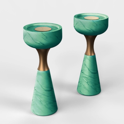 Green Marble Cone-shaped Tabletop Candlestick