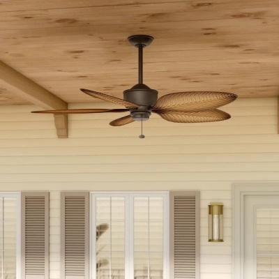 56 in. Tropical Ceiling Fan without Light, 5 Blade Bronze Outdoor Ceiling Fan with Walnut Blades Pull Chain for Porch