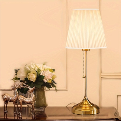 White Portable LED Table Lamp Nightstand Lamp, Dimmable Table Lamp Bedside Night Lamp with Pull Chain Fabric Lamp Shade for TableTop Bedroom Restaurant