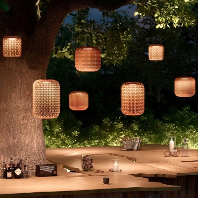 Durable Outdoor Lantern with Iron Body &amp; Rubber Rattan Shade, Waterproof, Dustproof, Rustproof, Adjustable Hanging Wire, 3 Sizes Available