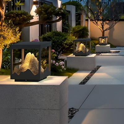 Stainless Steel Solar Outdoor Light with 3D Mountain Scenery Frame, Waterproof and Rust-Proof, Durable Resin Decoration for All-Weather Use