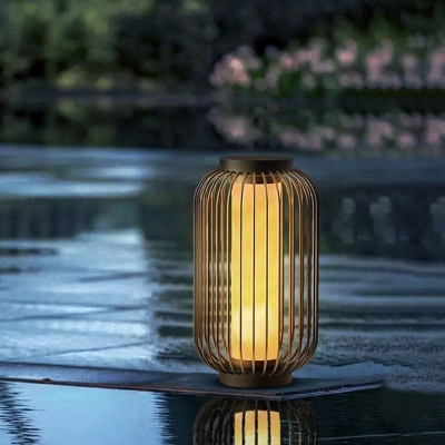Elegant Brown Stainless Steel Outdoor Lantern with Cage Design, Rust-Proof, Energy-Saving LED Light for Courtyard Enhancement