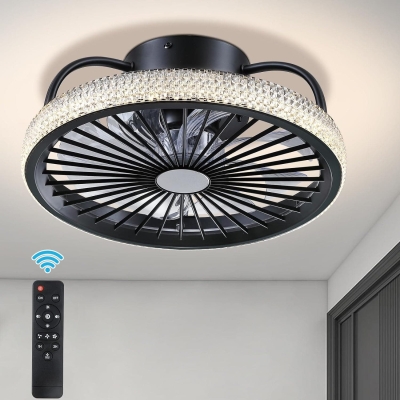 Low Profile Flush Mount Ceiling Fan with Lights and Remote, Small Black Modern Bladeless Enclosed Ceiling Fan Light Fixture for Bedroom Kitchen