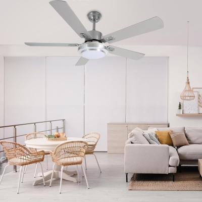52 in. Ceiling Fan for Sloped Ceiling with Light and Remote Control, Reversible Brushed Nickel Ceiling Fan for Bedroom Living Room Office