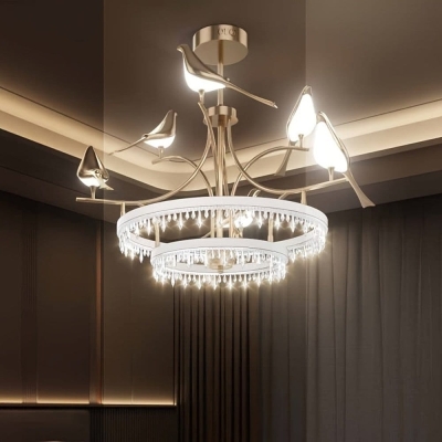 Bird Shaped Rose Gold Crystal Chandelier, Modern Luxury Chandelier with 6 Lights Remote Control for Restaurants Foyer Bedroom Living Room