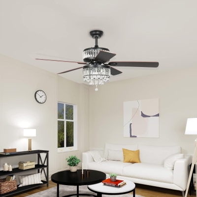 52 in. indoor Fan Ceiling Fandelier, Black Chandelier Ceiling Fan Light with Remote, Silent Reversible Fan for Summer Winter