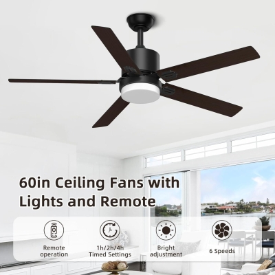 60 in. Black Outdoor Fan Outdoor Fan with Remote Control for Patio Bedroom Living Room, Ceiling Fans with Lights and Remote