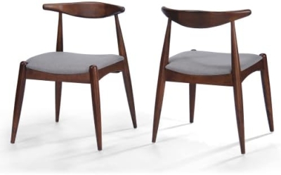 Dining Chairs Set of 2, Mid-Century Modern Kitchen &amp; Dining Chairs,Curved Back and Textile Cushioned Seat, rubber Wood Living Room Side Chairs for Kitchen, Dining Room (Light gray+fabric)
