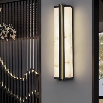 Stainless Steel &amp; Resin Outdoor Wall Light with Marble-Textured Shade, Waterproof LED for Villa, Terrace, Porch, Corridor, Aisle, Doorway