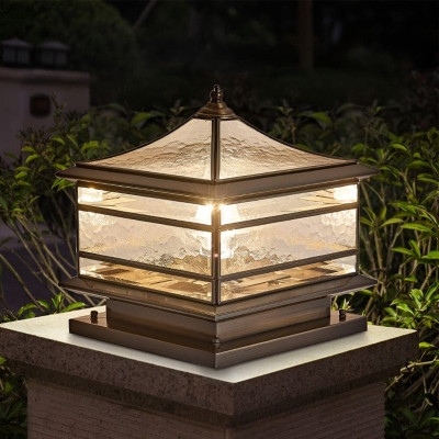 Durable H65 Copper Outdoor Fence Post Light with Tempered Glass Lampshade for Bright, Warm, and Romantic Garden Patio Decoration