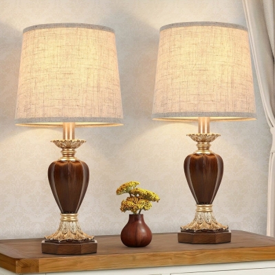 Set of 2 Rustic Table Lamp Bedside Lamp with Fabric Shade for Living Room Bedroom, Farmhouse Table Lamps for Side End Table Nightstand Office