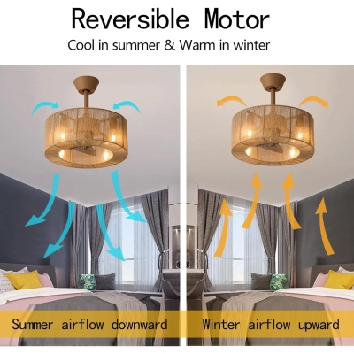 Boho Caged Ceiling Fan with Lights and Remote, Low Profile Ceiling Fan, Reversible Ceiling Fan Summer Winter, Fandelier for Bedroom Kitchen Living Room