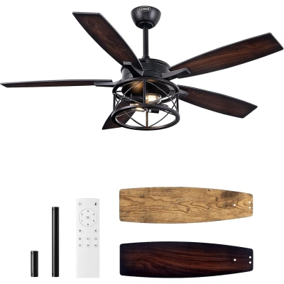52 in. Farmhouse Rustic Remote Ceiling Fan with Light, 5 Wood Blades Reversible DC Ceiling Fan for Bedroom Patio Porch