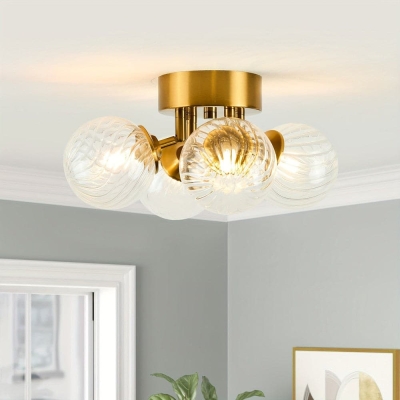 Gold Semi-Flush Mount Ceiling Light with Bubble Rotating Glass, 4-Light Small Chandelier for Living Room Kitchen Dining Room Bedroom Study Bathroom