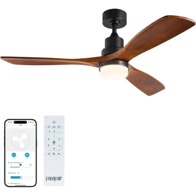 52 in. Ceiling Fan with Light and Remote APP Control, Modern Outdoor Wood Ceiling Fan, Quiet Ceiling Fans with Lights