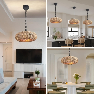 Boho Rattan Ceiling Fan Chandelier Fan Light Fixtures, Farmhouse Ceiling Fan for Dining Room Bedroom Living Room Kitchen
