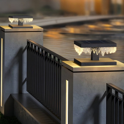 Durable Stainless Steel Solar and Hardwired Post Cap Lights with Unique Acrylic Lampshade Design for Villas, Gardens, and Gates, 3 Sizes Available