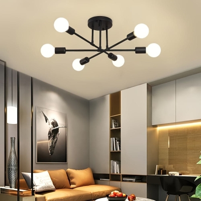 Set of 2 Modern Sputnik Semi Flush Mount Ceiling Light, 6-Light Chandelier for Dining Room Kitchen Bedroom Bathroom