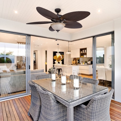 52 in. Brown Tropical Ceiling Fan, Indoor Ceiling Fan with Light Pull Chain Control for Living Room, Reversible Outdoor Ceiling Fan for Porch