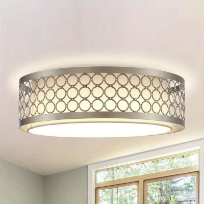 15 in. Modern Round LED Flush Mount Light with Silver Cage