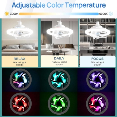 RGB Dimmable Socket Fan Light with Light and Remote, 360&deg; Rotation Light Socket Fan for Bedroom Living Room Dining Room