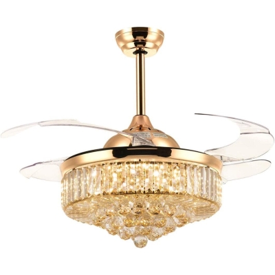 42 in. Gold Fandelier Chandelier Fan with Light Remote, LED Dimmable Crystal Ceiling Fan for Living Room