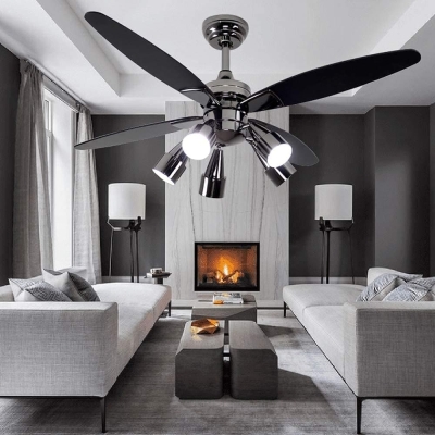 48 in. Modern Black Ceiling Fan with 5 Rotatable Lights and Remote Control, Indoor Quiet Ceiling Fans Chandelier