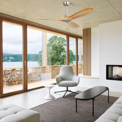 60 in. Ceiling Fan NO Light, Farmhouse Modern Contemporary Ceiling Fan with Remote, 3 Wood Blades Reversible Ceiling Fan for Living Room Porch