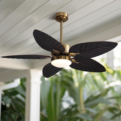 52 in. Indoor Outdoor Tropical Ceiling Fan with Remote APP Control, Flush Mount Palm Leaf Ceiling Fan Light for Bedroom Dining Room Living Room