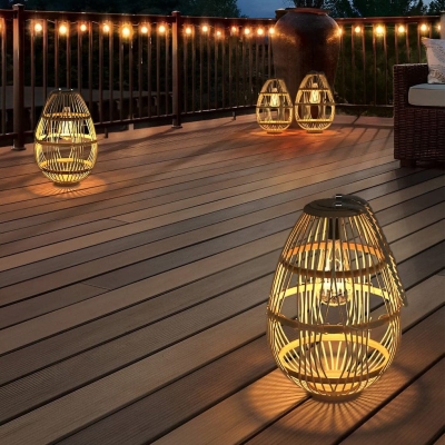 Eco-Friendly Solar Garden Light with Renewable Wood &amp; Rattan, Waterproof LED Lantern, High-Efficiency Solar Panel, Portable &amp; Durable for Outdoor Use