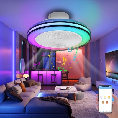 Bladeless Ceiling Fan, Enclosed Ceiling Fan with Light, RGB Ceiling Fan with APP Control and Music Speaker, Low Profile Ceiling Fan for Bedroom Living Room