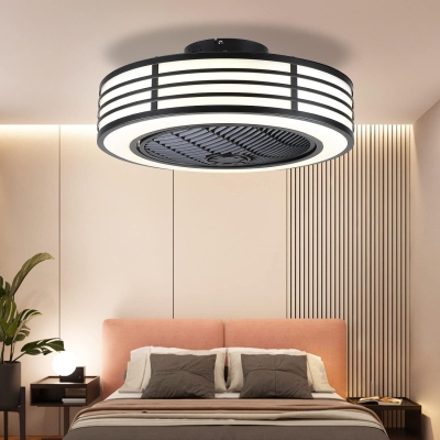 Reversible Bladeless Ceiling Fan, Low Profile Fandelier Flush Mount with Remote, Modern Enclosed Ceiling Fan, Dimming Kitchen Bedroom Ceiling Fans
