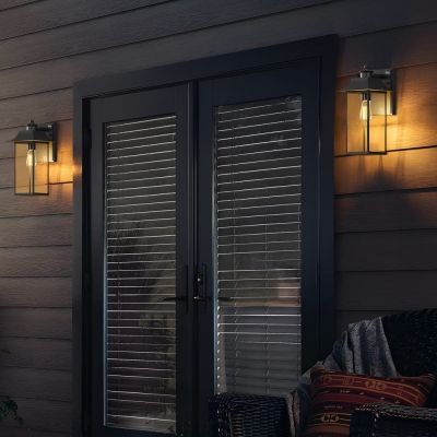 Waterproof Rustproof Durable Die-Cast Aluminum Outdoor Wall Light with Sensor, High Light Transmittance Glass Shade, Ideal for Balcony, Hallway, Garden