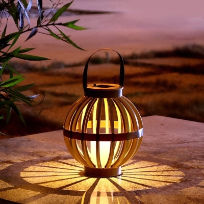 Elegant Solar-Powered Outdoor Lantern with IP65 Waterproof Rating, Imitation Rattan Design, and Portable Handle for Garden and Patio Lighting