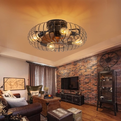 21 in. Low Profile Ceiling Fan with Light Remote Control, Caged Bladeless Ceiling Fan with Light, Industrial Flush Mount Enclosed Ceiling Fan