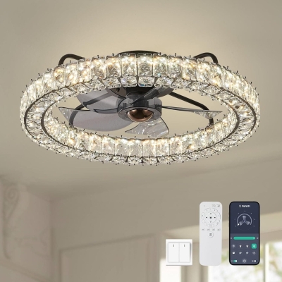20 in. Crystal Ceiling Fan with Light and Remote, Flush Mount Chandelier Fan, Reversible Low Profile Fandelier Ceiling Fan