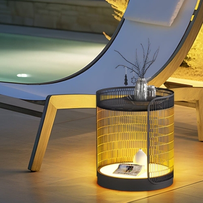 Versatile Outdoor Floor Lamp/Table with Hardwired &amp; Solar Options, High-Efficiency Charging, IP65 Waterproof, Durable Stainless Steel Body