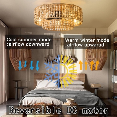20 in. Beaded Flush Mount Ceiling Fans, Boho Low Profile Ceiling Fan with Lights and Remote, Reversible Reversible Ceiling Fan for Bedroom Dining Room
