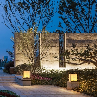 Elegant Resin Outdoor Garden Light with Hollow Flower Patterns, High Temperature Resistant, Ideal for Asian or Contemporary Courtyards