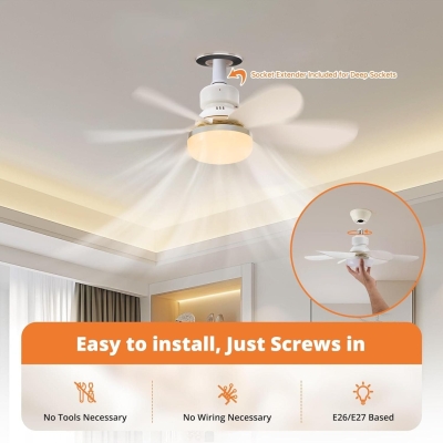 Remote Control Fan, Screw In Small Ceiling Fan with Light, Dimmable White Socket Wireless Ceiling Fan