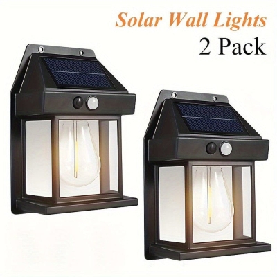 Set of 2 Outdoor Solar Wall Light, Smart LED Lantern Lamp with Motion Sensor, Small Solar Garden Light, Garden Villa Night Light for Patio Porch Garage