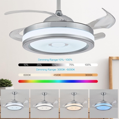 42 in. Bluetooth Ceiling Fan with Light and Speaker APP Control, Retractable Reversible Ceiling Fan Chandelier for Bedroom Living Room